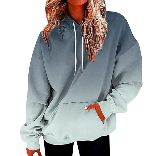 Hoodie Damen Farbverlauf Pullover mit Kapuze Modisches Kapuzenpullover Gefüttert Oberteile Langarm Sweatshirt Winter Langarmshirt Warme Bluse Große Größen Pulli Locker Winterpullover Tops Kapuzenpulli von NZYIHAO