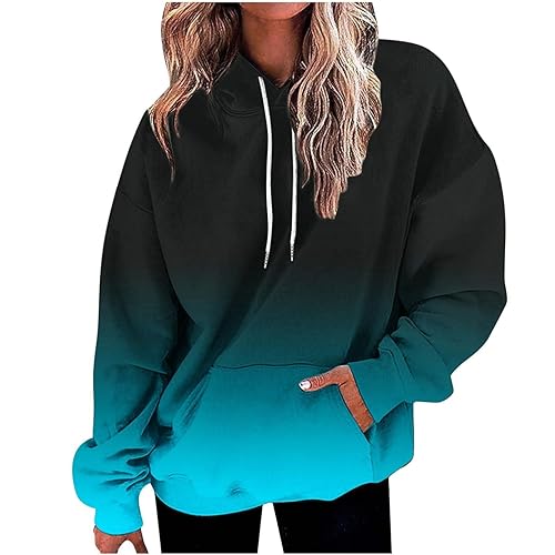 Hoodie Damen Farbverlauf Pullover mit Kapuze Modisches Kapuzenpullover Gefüttert Oberteile Langarm Sweatshirt Winter Langarmshirt Warme Bluse Große Größen Pulli Locker Winterpullover Tops Kapuzenpulli von NZYIHAO