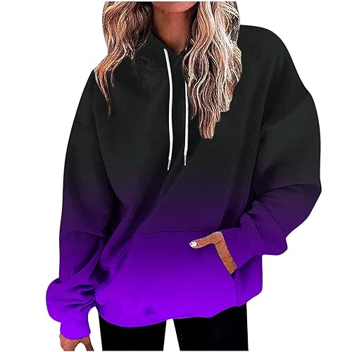 Hoodie Damen Farbverlauf Pullover mit Kapuze Modisches Kapuzenpullover Gefüttert Oberteile Langarm Sweatshirt Winter Langarmshirt Warme Bluse Große Größen Pulli Locker Winterpullover Tops Kapuzenpulli von NZYIHAO