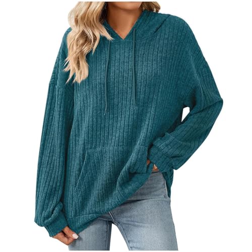 Hoodie Damen Oversize Kapuze Sweatshirt Kapuzenpullover Lockere Langarmshirt Leichte Pullover Oberteile Einfarbig Kapuzenpulli Teenager Mädchen Loungewear Kapuzensweat mit Tasche Bequeme Longshirt von NZYIHAO