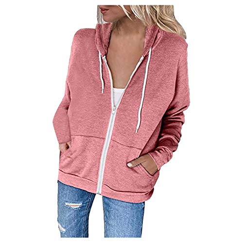 Hoodie Damen Sweatjacke 2024 Sweatjacke Damen Casual Einfarbig Jacke Reißverschluss Hoodie mit Kapuze Langarm Übergangsjacke Große Größen Pullover Leichte Kapuzenjacke Locker Sportjacke Streetwear von NZYIHAO
