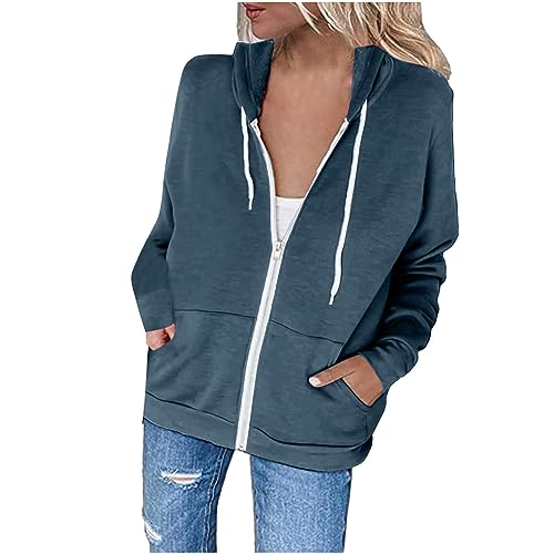 Hoodie Damen Sweatjacke 2024 Sweatjacke Damen Casual Einfarbig Jacke Reißverschluss Hoodie mit Kapuze Langarm Übergangsjacke Große Größen Pullover Leichte Kapuzenjacke Locker Sportjacke Streetwear von NZYIHAO