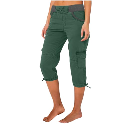 Hose Damen Angebote des tages heute blitzangebote Caprihose Damen 3/4 Cargohose Casual Einfarbig Sommerhose Cargo Hosen Sommer Jogginghose Leichte Hose Große Größen Freizeithose Baumwolle Pants von NZYIHAO