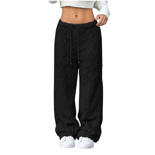 Hosen für Damen Teddy Fleece Schlafhose Baggy Jogginghose Plüsch Fleecehose Warm Kuschelhose Flauschig Winterhose Winter Thermohose Elastische Taille Pyjama Hose Bequeme Pyjamahose Lang Haushose von NZYIHAO