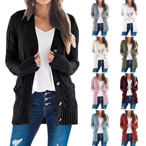 Jacke Damen Black Friday Angebote 2024 Strickjacke Damen Lang Cardigan V-Ausschnitt Häkeljacke Leicht Winterjacke Elegant Jacke Baumwolle Übergangsjacke Einfarbig Strickmantel Open Front Outwear von NZYIHAO