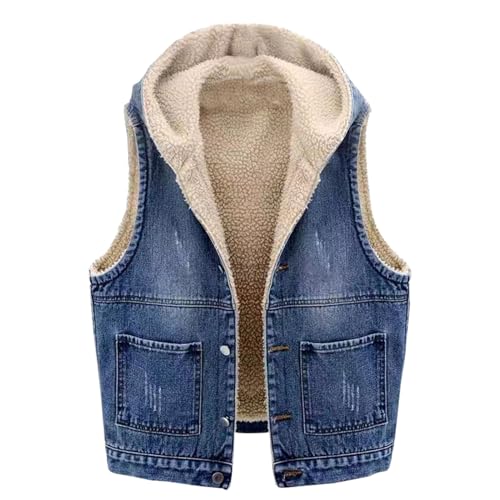 Jeansweste Damen Fleece Ärmellos Weste Gefütterter Winterjacke Warme Fleecejacke Denim Jacke Winter Fleeceweste Reverskragen Jeansjacke Große Größen Übergangsjacke Wintermantel Jeansmantel Mantel von NZYIHAO