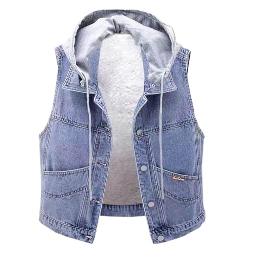 Jeansweste Damen Fleece Ärmellos Weste Gefütterter Winterjacke Warme Fleecejacke Denim Jacke Winter Fleeceweste Reverskragen Jeansjacke Große Größen Übergangsjacke Wintermantel Jeansmantel Mantel von NZYIHAO