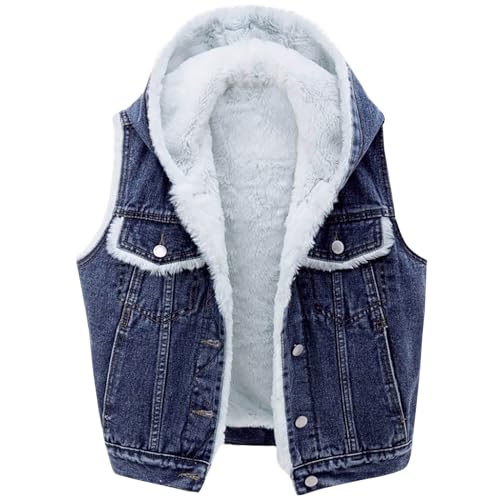 Jeansweste Damen Fleece Ärmellos Weste Gefütterter Winterjacke Warme Fleecejacke Denim Jacke Winter Fleeceweste Reverskragen Jeansjacke Große Größen Übergangsjacke Wintermantel Jeansmantel Mantel von NZYIHAO