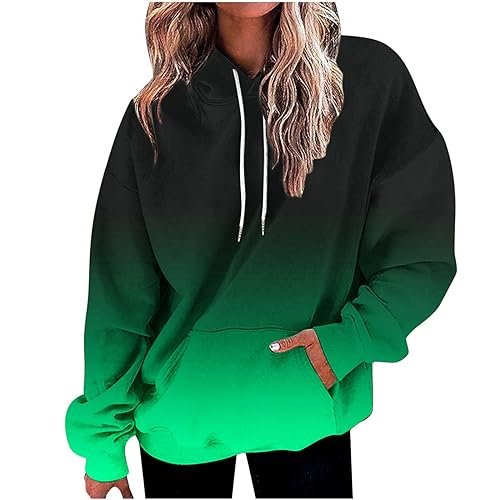 Kapuzenpulli Damen Sale angebote Oversize Hoodie Farbverlauf Langarmshirt mit Kapuze Casual Pullover Langarm Sweatshirt Große Größen Pulli Leichte Kapuzenpullover Basic Longshirt Taschen Sweatshirt von NZYIHAO