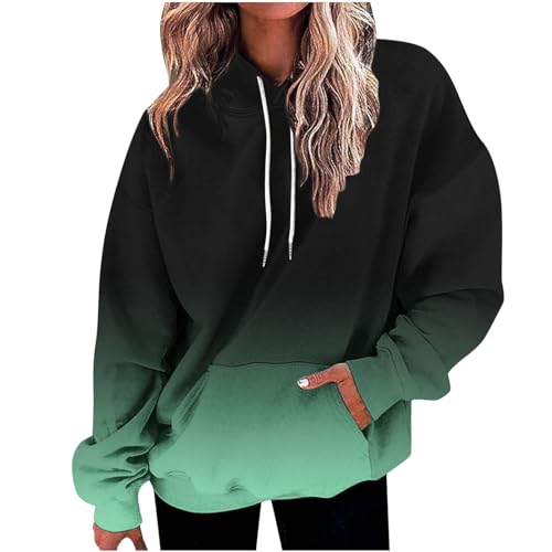 Kapuzenpullover Damen Die Discounter Oversize Hoodie Farbverlauf Langarmshirt mit Kapuze Casual Pullover Langarm Sweatshirt Große Größen Pulli Leichte Kapuzenpullover Basic Longshirt Sweatshirt von NZYIHAO