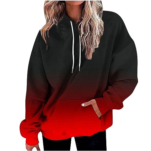 Kapuzenpullover Damen Die Discounter Oversize Hoodie Farbverlauf Langarmshirt mit Kapuze Casual Pullover Langarm Sweatshirt Große Größen Pulli Leichte Kapuzenpullover Basic Longshirt Sweatshirt von NZYIHAO