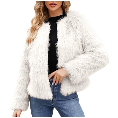 Kunstfell Jacke Damen Black Friday Angebote 2024 Kunstpelze Jacke Damen Elegant Einfarbig Pelzmantel Dicke Warme Winterjacke Winter Felljacke Kunstfell Mantel Langarm Wintermantel Flauschig Outwear von NZYIHAO