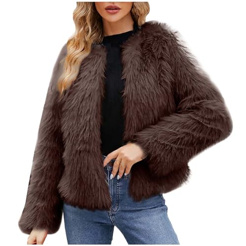 Kunstfell Jacke Damen Blitzangebote Des Tages Kunstpelze Jacke Damen Elegant Einfarbig Pelzmantel Dicke Warme Winterjacke Winter Felljacke Kunstfell Mantel Langarm Wintermantel Flauschig Outwear von NZYIHAO