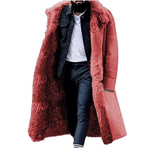 Kunstfell Jacke Herren Dicke Warm Winterjacke Lang Kunstpelz Mantel Mode Einfarbig Strickjacke Gefüttert Fleece Wintermantel Langarm Revers Pelzmantel Felljacke mit Taschen Pelzjacke Fellmantel 5XL von NZYIHAO