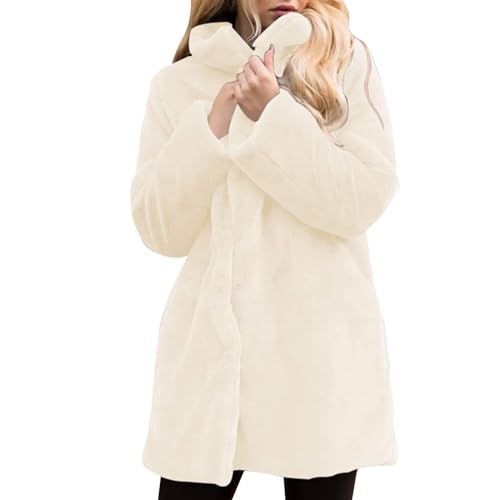 Kunstpelz Mantel Damen Mode Einfarbig Winterjacke Dicke Warme Pelzmantel Große Größen Kunstfell Jacke Lange Winter Übergangsjacke Plüsch Wintermantel Langarm Felljacke Fellmantel Pelzjacke Mantel von NZYIHAO