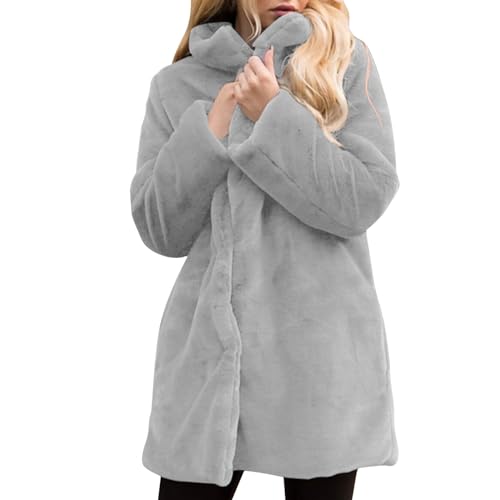 Kunstpelz Mantel Damen Mode Einfarbig Winterjacke Dicke Warme Pelzmantel Große Größen Kunstfell Jacke Lange Winter Übergangsjacke Plüsch Wintermantel Langarm Felljacke Fellmantel Pelzjacke Mantel von NZYIHAO