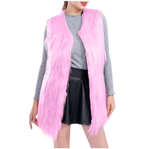Kunstpelz Weste Damen Ärmellos Einfarbig Fellweste Modische Kunstfell Jacke Lange Felljacke Große Größen Fellmantel Locker Longweste Open Front Pelzmantel Pelzjacke mit Fransen Damenweste Mantel von NZYIHAO