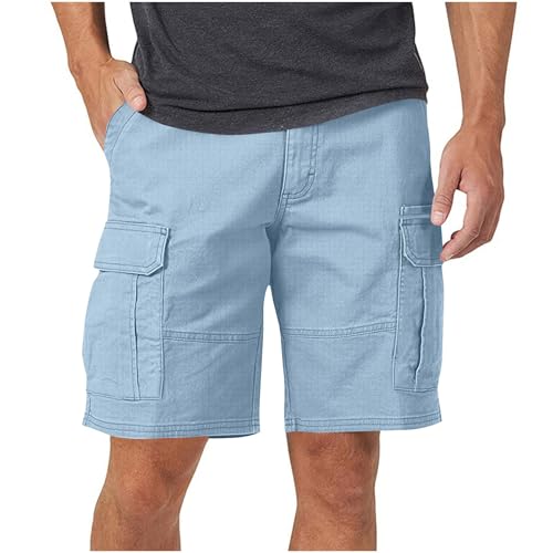 Kurze Hosen Herren Cargo Shorts Sommer Freizeit Cargohose Bermuda Jogginghose Große Größen Hose Kurz Freizeithose Locker Sommerhose Leichte Arbeitshose Männer Stoffhose Sporthose, S-3XL, Hellblau, M von NZYIHAO
