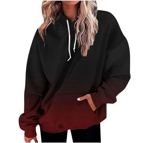 Langarmshirt Damen Geschenke für Frauen Oversize Hoodie Farbverlauf Langarmshirt mit Kapuze Casual Pullover Langarm Sweatshirt Große Größen Pulli Leichte Kapuzenpullover Basic Longshirt Sweatshirt von NZYIHAO