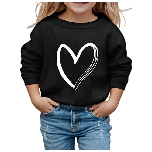 Langarmshirt Mädchen Kinder Tops Baumwolle Sweatshirt Ohne Kapuze Liebe Herz Drucken T-Shirt Kleidung Niedliche Bekleidung Loose Langarm Pullover Lässig Oberteile Autumn Winter Top Thermoshirt von NZYIHAO