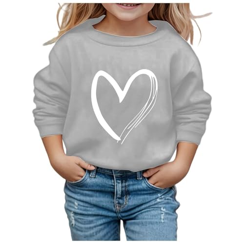 Langarmshirt Mädchen Kinder Tops Baumwolle Sweatshirt Ohne Kapuze Liebe Herz Drucken T-Shirt Kleidung Niedliche Bekleidung Loose Langarm Pullover Lässig Oberteile Autumn Winter Top Thermoshirt von NZYIHAO