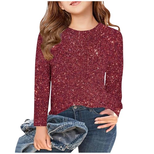 Langarmshirt Mädchen Pailletten Bedruckt Pullover Kinder Rundhal Glitzershirt Einfarbig Longsleeve Frühjahr Autumn Bluseshirt Bequem Oberteile für Party Unisex Blusentop für 3-14 Jahre Sportshirt von NZYIHAO