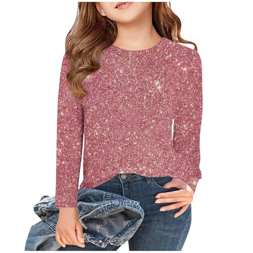 Langarmshirt Mädchen Pailletten Bedruckt Pullover Kinder Rundhal Glitzershirt Einfarbig Longsleeve Frühjahr Autumn Bluseshirt Bequem Oberteile für Party Unisex Blusentop für 3-14 Jahre Sportshirt von NZYIHAO