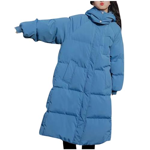 Lange Daunenjacke Damen Modische Einfarbig Steppjacke Warme Winterjacke mit Kapuze Langarm Stehkragen Jacke Große Größen Wintermantel Locker Daunenmantel Zip Up Steppmantel Taschen Mantel Kapuzenjacke von NZYIHAO