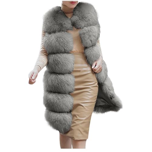 Lange Fellweste Damen Einfarbig Ärmellos Weste Kunstpelz Steppweste Dicke Warme Winterjacke Kunstfell Jacke Locker Pelzmantel Große Größen Felljacke Weicher Wintermantel Pelzjacke Longweste Mantel von NZYIHAO
