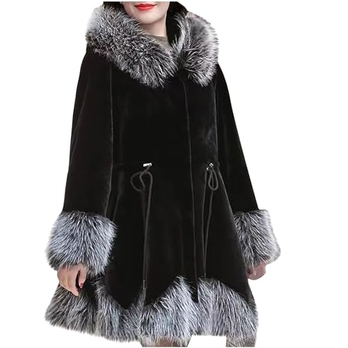 Lange Kunstpelz Mantel Damen Elegant Einfarbig Winterjacke Dicke Warme Kunstfell Jacke Locker Kapuze Wintermantel Große Größen Pelzmantel Langarm Pelzjacke Flauschiges Felljacke Plüschjacke Fellmantel von NZYIHAO