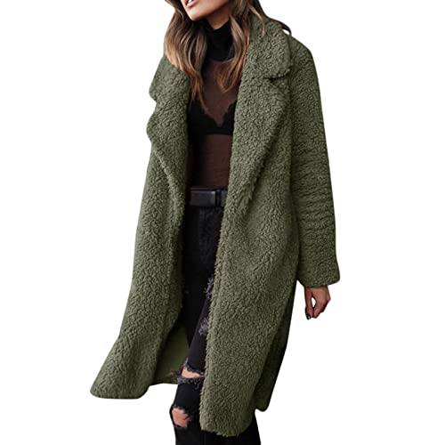 Lange Plüsch Winterjacke Damen Einfarbig Teddyfleece Strickjacke Elegant Langarm Plüschmantel Große Größen Kunstpelz Jacke Gefütterter Fleece Trenchcoat Dicke Warme Wintermantel Plüschjacke Mantel von NZYIHAO