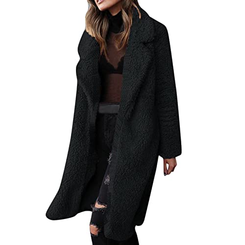 Lange Plüsch Winterjacke Damen Einfarbig Teddyfleece Strickjacke Elegant Langarm Plüschmantel Große Größen Kunstpelz Jacke Gefütterter Fleece Trenchcoat Dicke Warme Wintermantel Plüschjacke Mantel von NZYIHAO