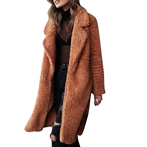 Lange Plüsch Winterjacke Damen Einfarbig Teddyfleece Strickjacke Elegant Langarm Plüschmantel Große Größen Kunstpelz Jacke Gefütterter Fleece Trenchcoat Dicke Warme Wintermantel Plüschjacke Mantel von NZYIHAO