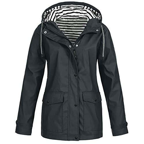 Lange Regenjacke Damen Wasserdicht Übergangsjacke Winddicht Jacke mit Kapuze Einfarbig Softshelljacke Zip Up Regenmantel Große Größen Skijacke Sonnenschutz Fahrradjacke Funktionsjacke Kapuzenjacke von NZYIHAO
