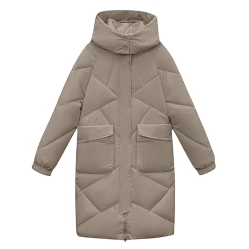 Lange Steppjacke Damen Dicke Warme Winterjacke Einfarbig Jacke mit Kapuze Große Größen Übergangsjacke Langarm Stehkragen Wintermantel Winter Kapuzenjacke Zip Up Steppmantel Taschen Mantel Damenjacke von NZYIHAO