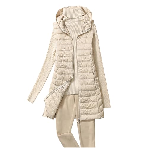 Lange Steppweste Damen Ärmellos Weste mit Kapuze Einfarbig Winterjacke Leichte Jacke Große Größen Wintermantel Reißverschluss Steppjacke Locker Longweste Dünne Steppmantel Kapuzenjacke Taschen Mantel von NZYIHAO