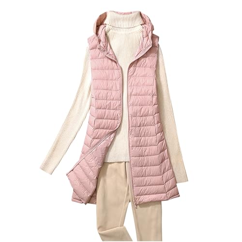 Lange Steppweste Damen Ärmellos Weste mit Kapuze Einfarbig Winterjacke Leichte Jacke Große Größen Wintermantel Reißverschluss Steppjacke Locker Longweste Dünne Steppmantel Kapuzenjacke Taschen Mantel von NZYIHAO