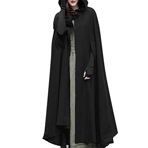 Lange Umhang Damen Mittelalter Einfarbig Cape mit Kapuze Halloween Kostüm Open Front Robe Vintage Poncho Kuschelig Jacke Locker Trenchcoat Herbst Winter Winterjacke Cosplay Kleidung Mantel Outwear von NZYIHAO