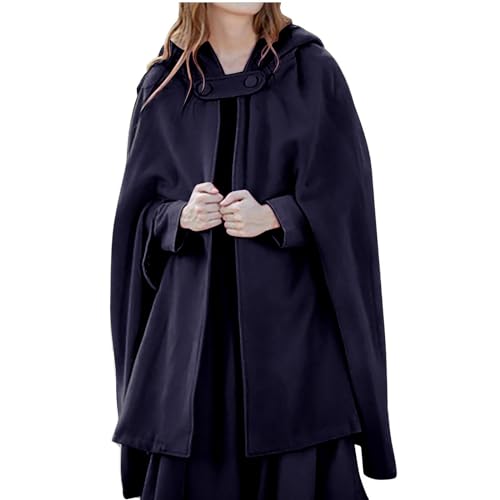 Lange Umhang Damen Mittelalter Einfarbig Cape mit Kapuze Halloween Kostüm Open Front Robe Vintage Poncho Kuschelig Jacke Locker Trenchcoat Herbst Winter Winterjacke Cosplay Kleidung Mantel Outwear von NZYIHAO