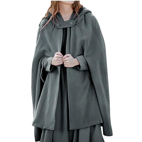 Lange Umhang Damen Mittelalter Einfarbig Cape mit Kapuze Halloween Kostüm Open Front Robe Vintage Poncho Kuschelig Jacke Locker Trenchcoat Herbst Winter Winterjacke Cosplay Kleidung Mantel Outwear von NZYIHAO