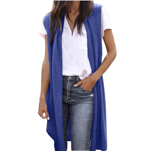 Lange Weste Damen Ärmellos Einfarbig Strickjacke Elegant Jacke Herbst Winter Übergangsjacke Leichte Herbstjacke Open Front Cardigan Locker Longweste Dünne Mantel Basic Damenweste Oberbekleidung von NZYIHAO