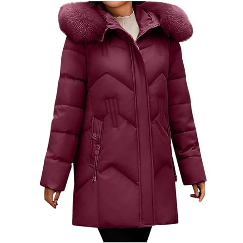 Lange Winterparka Damen Elegant Einfarbig Steppmantel Dicke Warme Winterjacke Langarm Jacke mit Kapuze Gefüttert Steppjacke Fleece Wintermantel Pelzkragen Parka 6XL Mantel Kapuzenjacke Outdoorjacke von NZYIHAO