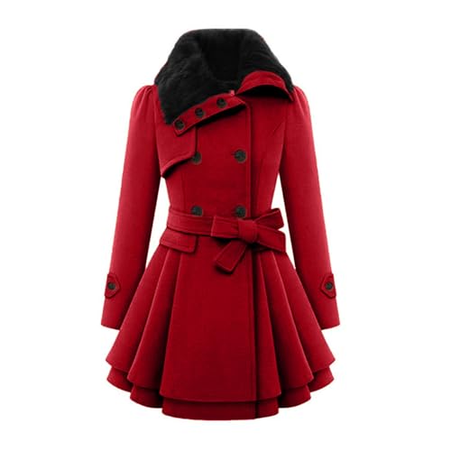 Lange Wolljacke Damen Elegant Einfarbig Winterjacke Dicke Warme Jacke Langarm Revers Übergangsjacke Unregelmäßiger Saum Wollmantel Zweireihiger Wintermantel mit Gürtel Große Größen Mantel Lose Outwear von NZYIHAO