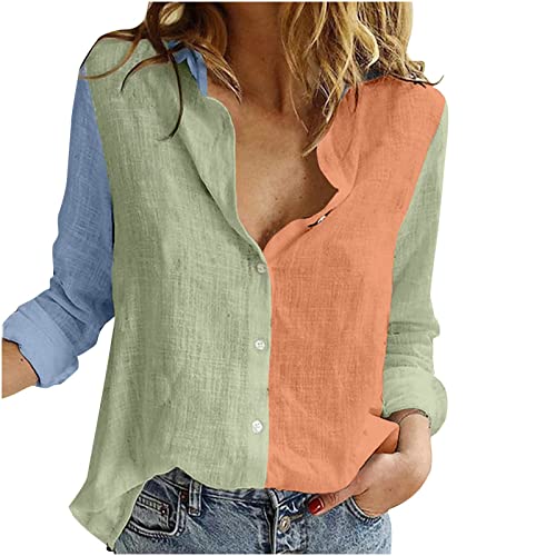 Leinenbluse Damen Sommer Leinenhemd Damen Elegant Einfarbig Bluse V-Ausschnitt Button Down Hemd Baumwolle Leinen Hemdbluse Sommer Tshirt Tops Leinenbluse Langarm Oberteile Große Größen Langarmshirt von NZYIHAO