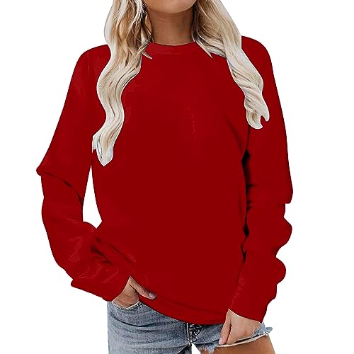 Longsleeve Damen Die Discounter Oversize Pullover Damen Casual Sweatshirt Einfarbig Langarmshirt Leichte Longshirt Langarm Pulli Große Größen Oberteile Rundhals Longsleeve Bequem Tops Streetwear von NZYIHAO