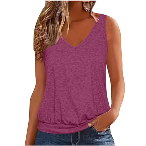 Longtops Damen Gutschein zum ausdrucken Tank Top Damen Casual Einfarbig Trägertop V-Ausschnitt Oberteile Sommer Tops Spaghetti Tanktops Ärmellos Camisole Große Größen Longtops Locker Trägershirt von NZYIHAO