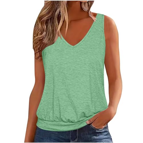 Longtops Damen Gutschein zum ausdrucken Tank Top Damen Casual Einfarbig Trägertop V-Ausschnitt Oberteile Sommer Tops Spaghetti Tanktops Ärmellos Camisole Große Größen Longtops Locker Trägershirt von NZYIHAO