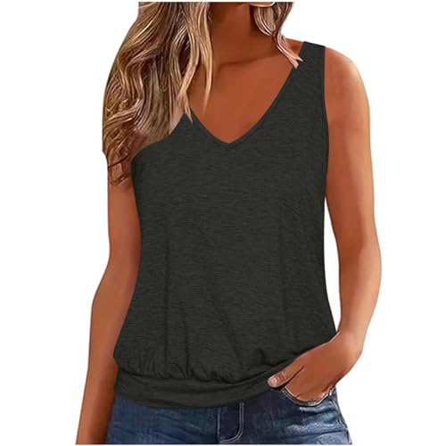 Longtops Damen Gutschein zum ausdrucken Tank Top Damen Casual Einfarbig Trägertop V-Ausschnitt Oberteile Sommer Tops Spaghetti Tanktops Ärmellos Camisole Große Größen Longtops Locker Trägershirt von NZYIHAO