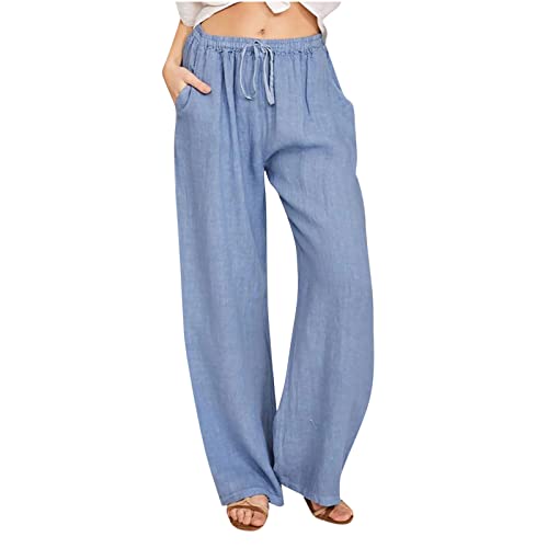Meine Bestellungen Anzeigen Leinenhose Damen Lang Jogginghose Casual Sommerhose Musselin Hose Leichte Yogahose Sommer Leinen Hosen Große Größen Stoffhose Weites Bein Freizeithose Hohe Taille Chinohose von NZYIHAO