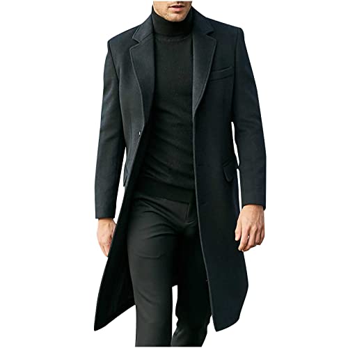 Meine Bestellungen Anzeigen Mantel Mantel Herren Lang Wintermantel Casual Trenchcoat Einfarbig Wollmantel mit Knöpfen Langarm Winterjacke Große Größen Jacke Woll Windbreaker Revers Oberbekleidung von NZYIHAO